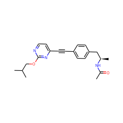 CC(=O)N[C@H](C)Cc1ccc(C#Cc2ccnc(OCC(C)C)n2)cc1 ZINC000113414099