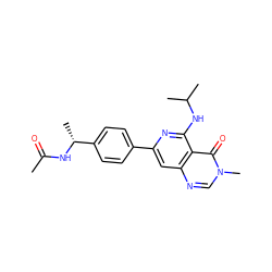 CC(=O)N[C@H](C)c1ccc(-c2cc3ncn(C)c(=O)c3c(NC(C)C)n2)cc1 ZINC000143357217