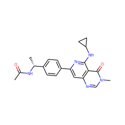 CC(=O)N[C@H](C)c1ccc(-c2cc3ncn(C)c(=O)c3c(NC3CC3)n2)cc1 ZINC000143494718