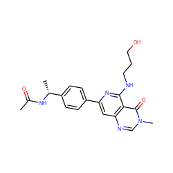 CC(=O)N[C@H](C)c1ccc(-c2cc3ncn(C)c(=O)c3c(NCCCO)n2)cc1 ZINC000115624837