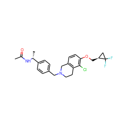 CC(=O)N[C@H](C)c1ccc(CN2CCc3c(ccc(OC[C@H]4CC4(F)F)c3Cl)C2)cc1 ZINC001772616401