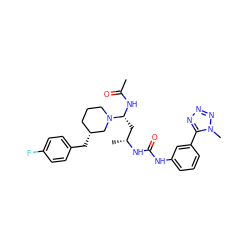 CC(=O)N[C@H](C[C@@H](C)NC(=O)Nc1cccc(-c2nnnn2C)c1)N1CCC[C@@H](Cc2ccc(F)cc2)C1 ZINC000029129996