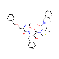 CC(=O)N[C@H](COCc1ccccc1)C(=O)N[C@@H](Cc1ccccc1)[C@H](O)C(=O)N1CSC(C)(C)[C@H]1C(=O)NCc1ccccc1C ZINC000049841084