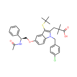 CC(=O)N[C@H](COc1ccc2c(c1)c(SC(C)(C)C)c(CC(C)(C)C(=O)O)n2Cc1ccc(Cl)cc1)c1ccccc1 ZINC000049756466