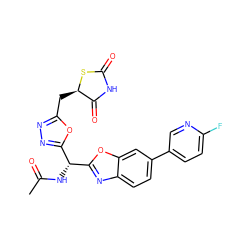 CC(=O)N[C@H](c1nnc(C[C@H]2SC(=O)NC2=O)o1)c1nc2ccc(-c3ccc(F)nc3)cc2o1 ZINC001772580772