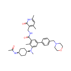 CC(=O)N[C@H]1CC[C@@H](N(C)c2cc(-c3ccc(CN4CCOCC4)cc3)cc(C(=O)NCc3c(C)cc(C)[nH]c3=O)c2C)CC1 ZINC000473244395