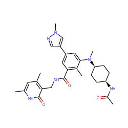 CC(=O)N[C@H]1CC[C@@H](N(C)c2cc(-c3cnn(C)c3)cc(C(=O)NCc3c(C)cc(C)[nH]c3=O)c2C)CC1 ZINC000143324845