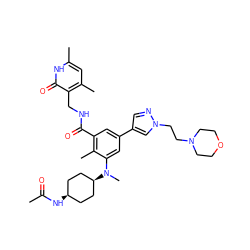 CC(=O)N[C@H]1CC[C@@H](N(C)c2cc(-c3cnn(CCN4CCOCC4)c3)cc(C(=O)NCc3c(C)cc(C)[nH]c3=O)c2C)CC1 ZINC000147080639