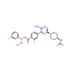 CC(=O)N[C@H]1CC[C@@H](c2cnc(N)c(-c3ccc(C(=O)N[C@H](CO)c4cccc(Cl)c4)c(F)c3)n2)CC1 ZINC001772575719