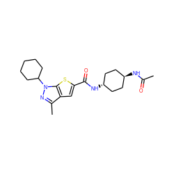 CC(=O)N[C@H]1CC[C@H](NC(=O)c2cc3c(C)nn(C4CCCCC4)c3s2)CC1 ZINC000261122784