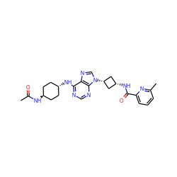 CC(=O)N[C@H]1CC[C@H](Nc2ncnc3c2ncn3[C@H]2C[C@@H](NC(=O)c3cccc(C)n3)C2)CC1 ZINC001772646022