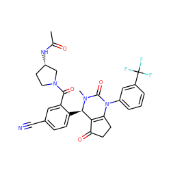 CC(=O)N[C@H]1CCN(C(=O)c2cc(C#N)ccc2[C@@H]2C3=C(CCC3=O)N(c3cccc(C(F)(F)F)c3)C(=O)N2C)C1 ZINC001772612531