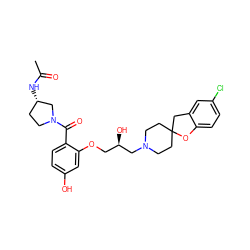 CC(=O)N[C@H]1CCN(C(=O)c2ccc(O)cc2OC[C@@H](O)CN2CCC3(CC2)Cc2cc(Cl)ccc2O3)C1 ZINC000096271615