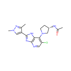 CC(=O)N[C@H]1CCN(c2c(Cl)cnc3nc(-c4cn(C)nc4C)[nH]c23)C1 ZINC000095921384