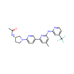 CC(=O)N[C@H]1CCN(c2ccc(-c3cc(C)cc(Nc4cc(C(F)(F)F)ccn4)n3)cn2)C1 ZINC000144182497