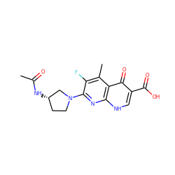 CC(=O)N[C@H]1CCN(c2nc3[nH]cc(C(=O)O)c(=O)c3c(C)c2F)C1 ZINC000063539391