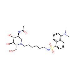 CC(=O)N[C@H]1CN(CCCCCCNS(=O)(=O)c2cccc3c(N(C)C)cccc23)[C@H](CO)[C@@H](O)[C@@H]1O ZINC000038156038