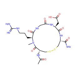 CC(=O)N[C@H]1CSSC[C@@H](C(N)=O)NC(=O)[C@H](CC(=O)O)NC(=O)CNC(=O)[C@H](CCCNC(=N)N)N(C)C1=O ZINC000003934570