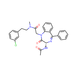 CC(=O)N[C@H]1N=C(c2ccccc2)c2ccccc2N(CC(=O)N(C)CCc2cccc(Cl)c2)C1=O ZINC000028757839