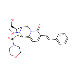 CC(=O)N1[C@@H]2c3ccc(/C=C/c4ccccc4)c(=O)n3C[C@H]1[C@H](CO)[C@H]2C(=O)N1CCOCC1 ZINC000095793539