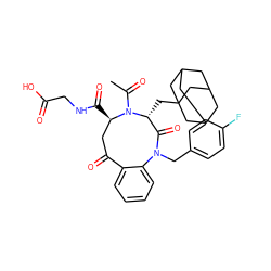 CC(=O)N1[C@H](C(=O)NCC(=O)O)CC(=O)c2ccccc2N(Cc2ccc(F)cc2)C(=O)[C@H]1CC12CC3CC(CC(C3)C1)C2 ZINC000027108174