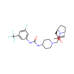 CC(=O)N1[C@H]2C=C(CN3CCC(NC(=O)Nc4cc(F)cc(C(F)(F)F)c4)CC3)C[C@H]1CC2 ZINC000101157238