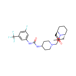 CC(=O)N1[C@H]2C=C(CN3CCC(NC(=O)Nc4cc(F)cc(C(F)(F)F)c4)CC3)C[C@H]1CCC2 ZINC000101157201