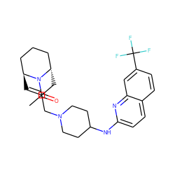 CC(=O)N1[C@H]2C=C(CN3CCC(Nc4ccc5ccc(C(F)(F)F)cc5n4)CC3)C[C@H]1CCC2 ZINC000101164281