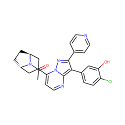 CC(=O)N1[C@H]2CC[C@H]1CC(c1ccnc3c(-c4ccc(Cl)c(O)c4)c(-c4ccncc4)nn13)C2 ZINC000100095721