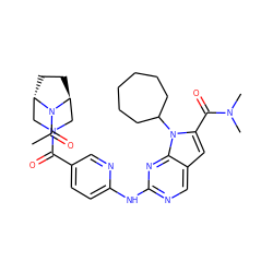 CC(=O)N1[C@H]2CC[C@H]1CN(C(=O)c1ccc(Nc3ncc4cc(C(=O)N(C)C)n(C5CCCCCC5)c4n3)nc1)C2 ZINC000118588877