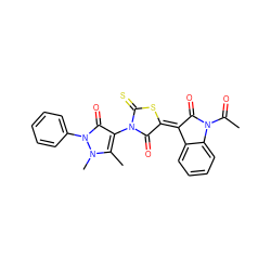 CC(=O)N1C(=O)/C(=C2\SC(=S)N(c3c(C)n(C)n(-c4ccccc4)c3=O)C2=O)c2ccccc21 ZINC000002682697