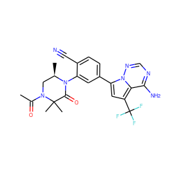 CC(=O)N1C[C@@H](C)N(c2cc(-c3cc(C(F)(F)F)c4c(N)ncnn34)ccc2C#N)C(=O)C1(C)C ZINC001772620343