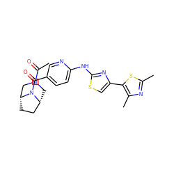 CC(=O)N1C[C@@H]2CC[C@H](C1)N2C(=O)c1ccc(Nc2nc(-c3sc(C)nc3C)cs2)nc1 ZINC001772618238