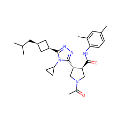 CC(=O)N1C[C@H](C(=O)Nc2ccc(C)cc2C)[C@@H](c2nnc([C@H]3C[C@@H](CC(C)C)C3)n2C2CC2)C1 ZINC000653719103