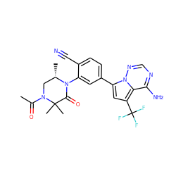 CC(=O)N1C[C@H](C)N(c2cc(-c3cc(C(F)(F)F)c4c(N)ncnn34)ccc2C#N)C(=O)C1(C)C ZINC001772616789