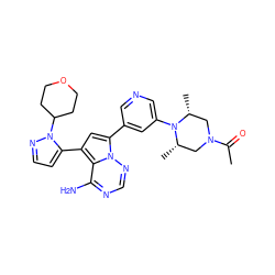 CC(=O)N1C[C@H](C)N(c2cncc(-c3cc(-c4ccnn4C4CCOCC4)c4c(N)ncnn34)c2)[C@H](C)C1 ZINC001772612027