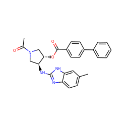 CC(=O)N1C[C@H](Nc2nc3ccc(C)cc3[nH]2)[C@@H](OC(=O)c2ccc(-c3ccccc3)cc2)C1 ZINC000206697569