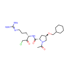 CC(=O)N1C[C@H](OCC2CCCCC2)C[C@H]1C(=O)N[C@@H](CCCN=C(N)N)C(=O)CCl ZINC000026376137