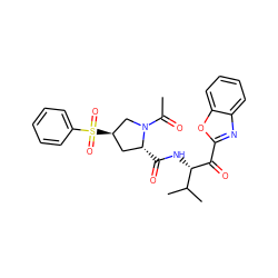 CC(=O)N1C[C@H](S(=O)(=O)c2ccccc2)C[C@H]1C(=O)N[C@H](C(=O)c1nc2ccccc2o1)C(C)C ZINC000096908188