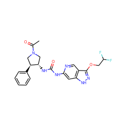 CC(=O)N1C[C@H](c2ccccc2)[C@@H](NC(=O)Nc2cc3[nH]nc(OCC(F)F)c3cn2)C1 ZINC000209345290