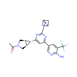 CC(=O)N1C[C@H]2[C@@H](C1)[C@@H]2c1cc(-c2cnc(N)c(C(F)(F)F)c2)nc(N2CC3CC2C3)n1 ZINC000653768947