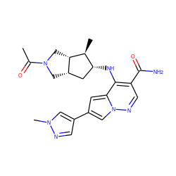 CC(=O)N1C[C@H]2C[C@@H](Nc3c(C(N)=O)cnn4cc(-c5cnn(C)c5)cc34)[C@H](C)[C@H]2C1 ZINC000261129234