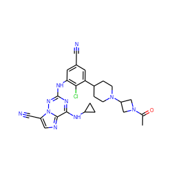 CC(=O)N1CC(N2CCC(c3cc(C#N)cc(Nc4nc(NC5CC5)c5ncc(C#N)n5n4)c3Cl)CC2)C1 ZINC000169711947