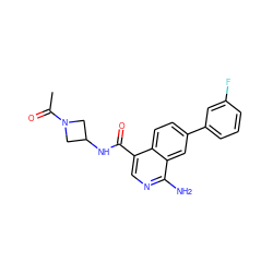 CC(=O)N1CC(NC(=O)c2cnc(N)c3cc(-c4cccc(F)c4)ccc23)C1 ZINC000144747058