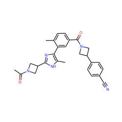 CC(=O)N1CC(c2nc(-c3cc(C(=O)N4CC(c5ccc(C#N)cc5)C4)ccc3C)c(C)[nH]2)C1 ZINC000219019385