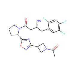 CC(=O)N1CC(c2noc([C@@H]3CCCN3C(=O)C[C@H](N)Cc3cc(F)c(F)cc3F)n2)C1 ZINC000045253154