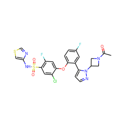 CC(=O)N1CC(n2nccc2-c2cc(F)ccc2Oc2cc(F)c(S(=O)(=O)Nc3cscn3)cc2Cl)C1 ZINC000095582583