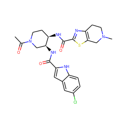 CC(=O)N1CC[C@@H](NC(=O)c2nc3c(s2)CN(C)CC3)[C@@H](NC(=O)c2cc3cc(Cl)ccc3[nH]2)C1 ZINC000029128542