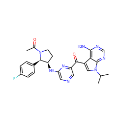 CC(=O)N1CC[C@@H](Nc2cncc(C(=O)c3cn(C(C)C)c4ncnc(N)c34)n2)[C@H]1c1ccc(F)cc1 ZINC000073219542