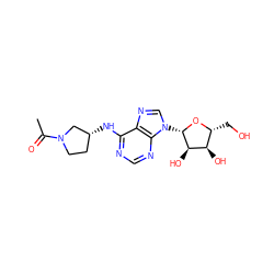 CC(=O)N1CC[C@@H](Nc2ncnc3c2ncn3[C@@H]2O[C@H](CO)[C@@H](O)[C@H]2O)C1 ZINC000028827206